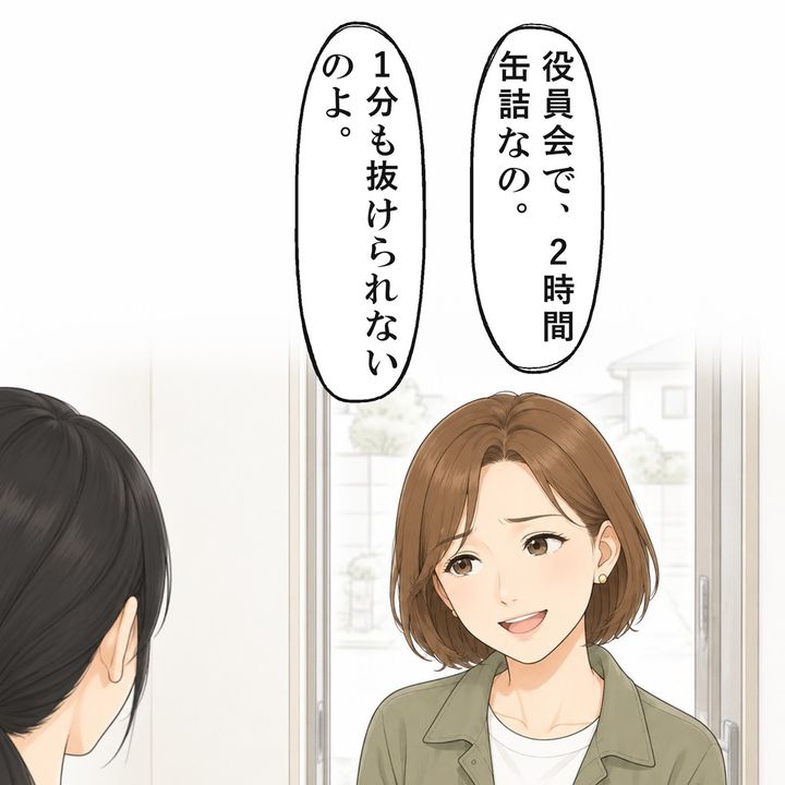 ママ友は、役員会で2時間抜けられないと言いました