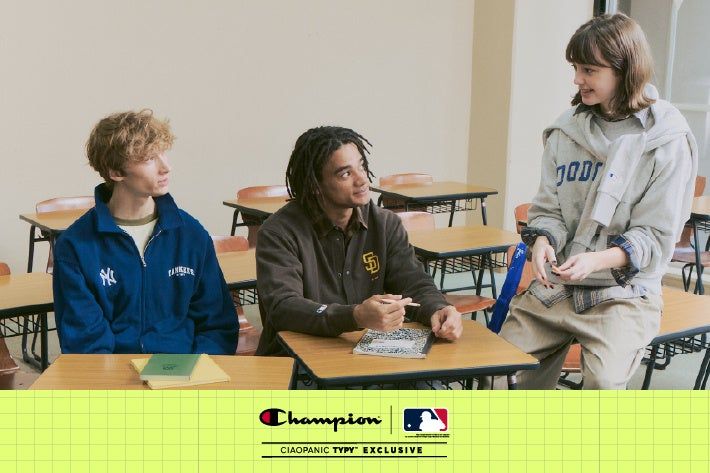 CIAOPANIC TYPYのChampionとMLB別注コレクションの着用イメージ