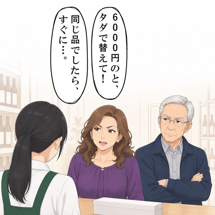 女性は、倍の値段のワインとタダで替えるよう迫りました