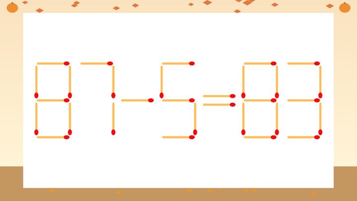 【マッチ棒クイズ】1本だけ動かして正しい式に：87-5=83？の問題画像