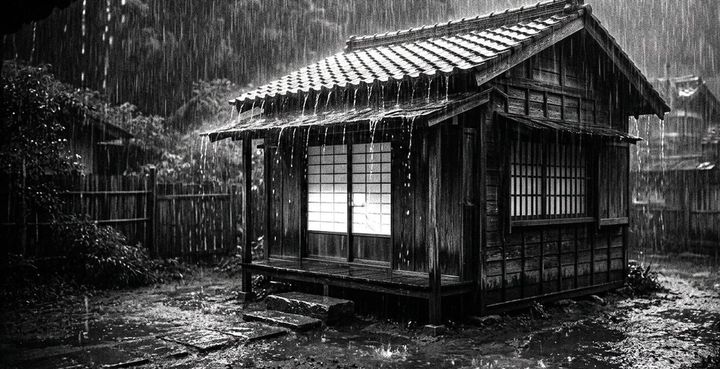 雨の降る夜の小屋