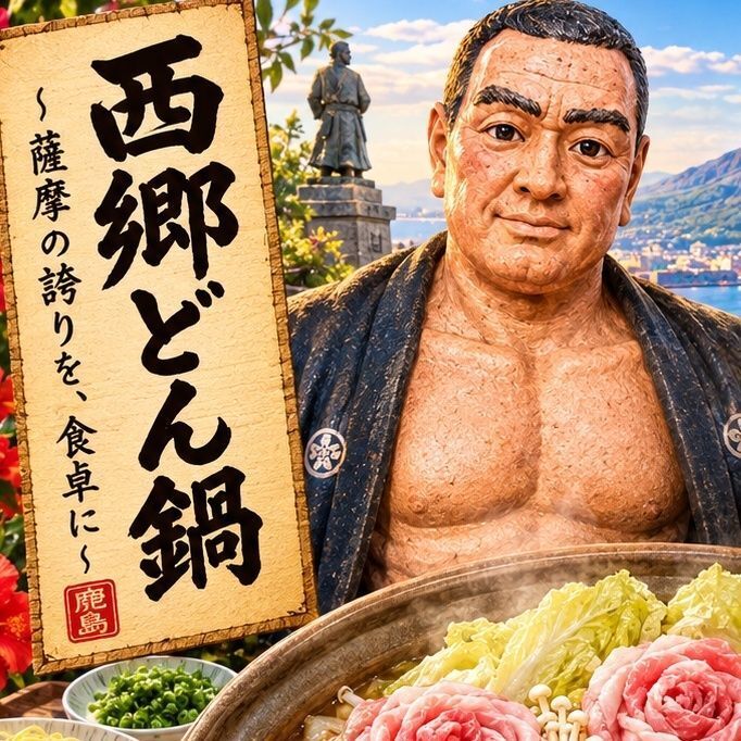西郷どんが好んだとされる黒豚にちなんだ、黒豚だし醤油味の鍋つゆを使用しました。ダイエットなどの健康にも気を配っていた西郷どんをイメージし、お肉だけでなく、白菜やもやし、きのこ、人参などの野菜もたっぷり楽しめるお鍋にしました。黒豚だしのうま味を味わいながら、具だくさんで満足感のある一品です。