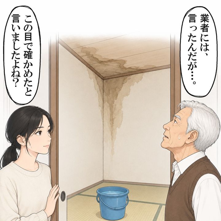 寝室の天井には、去年の台風の雨じみが広がっていました