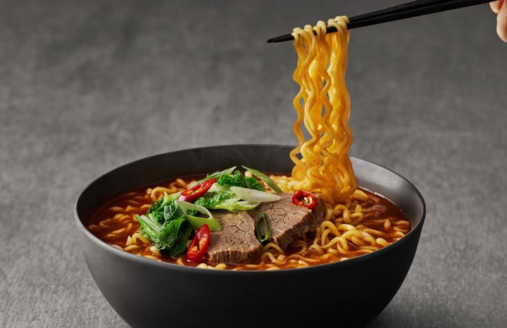 『三養1963』の麺を箸で持ち上げたイメージ
