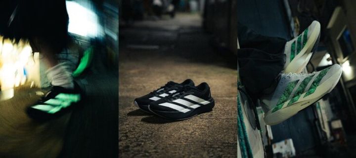 アディダスとatmosの蓄光スネーク柄スニーカー
