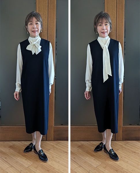 左：リボン結び 右：ネクタイ巻き