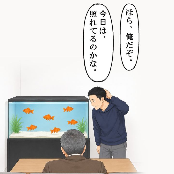 夫が水槽のそばに立っても、魚は寄ってきません