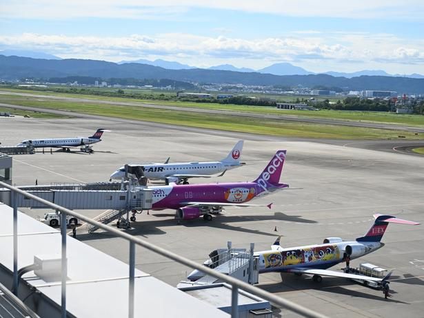 国内線の便を運航する航空会社の飛行機。日中ほぼ絶え間なく離着陸する