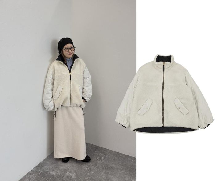 画像: リバーシブルボア＊キルトスタンドブルゾン（アイボリー/ブラック）¥10,990 ◾️マシンウォッシャブル ◾️リバーシブル ◾️撥水 出典：グローバルワーク