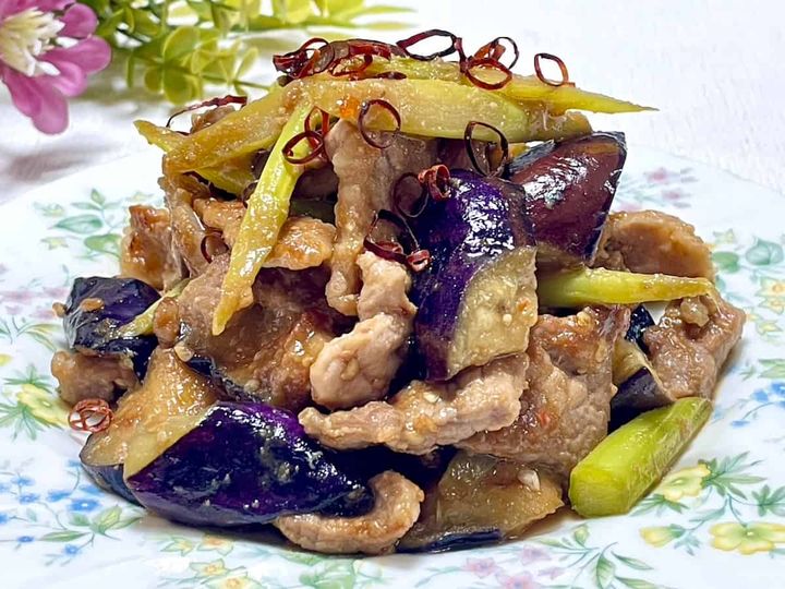 茄子とアスパラの豚肉味噌炒め