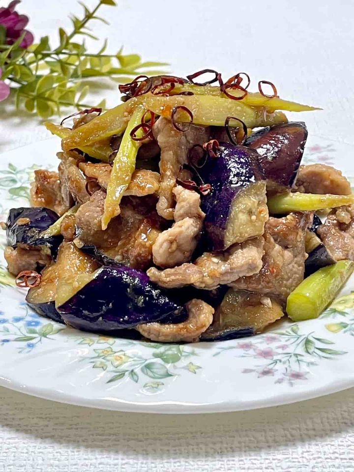 茄子とアスパラの豚肉味噌炒め