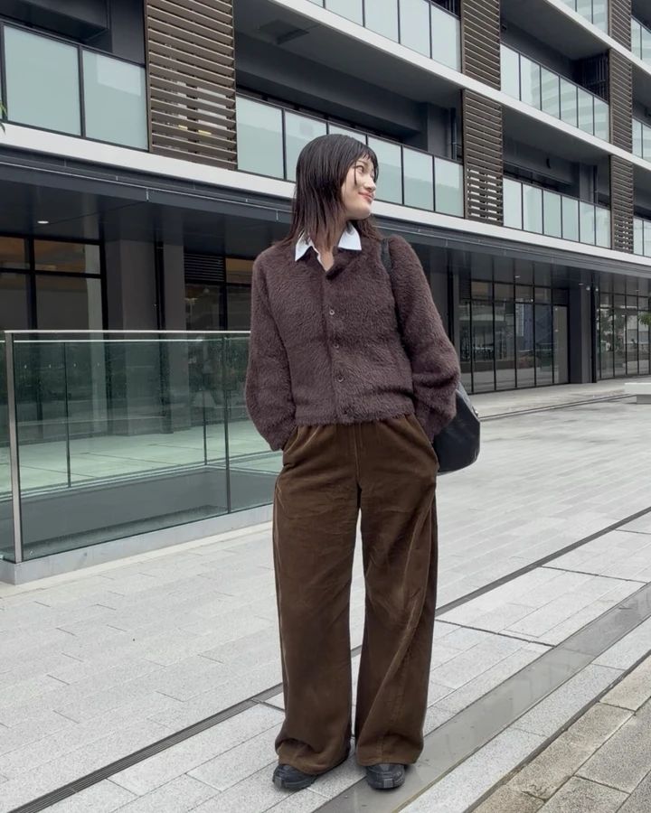 GU カーディガン シャツ 襟出し クラシックコーデ
