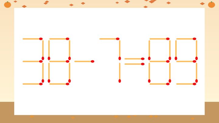 【マッチ棒クイズ】1本だけ動かして正しい式に：38-7=89？の問題画像