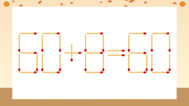 【マッチ棒クイズ】1本だけ動かして正しい式に：60+8=60？の問題画像