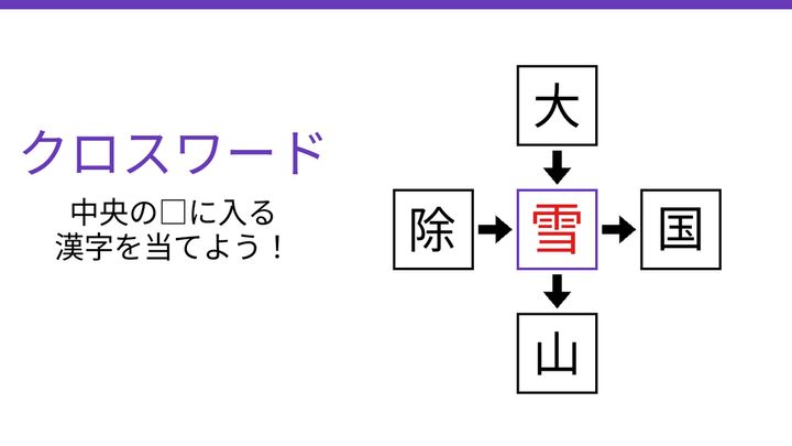 【二字熟語クロスワード】大・除・国・山に共通する一文字は？の解答画像