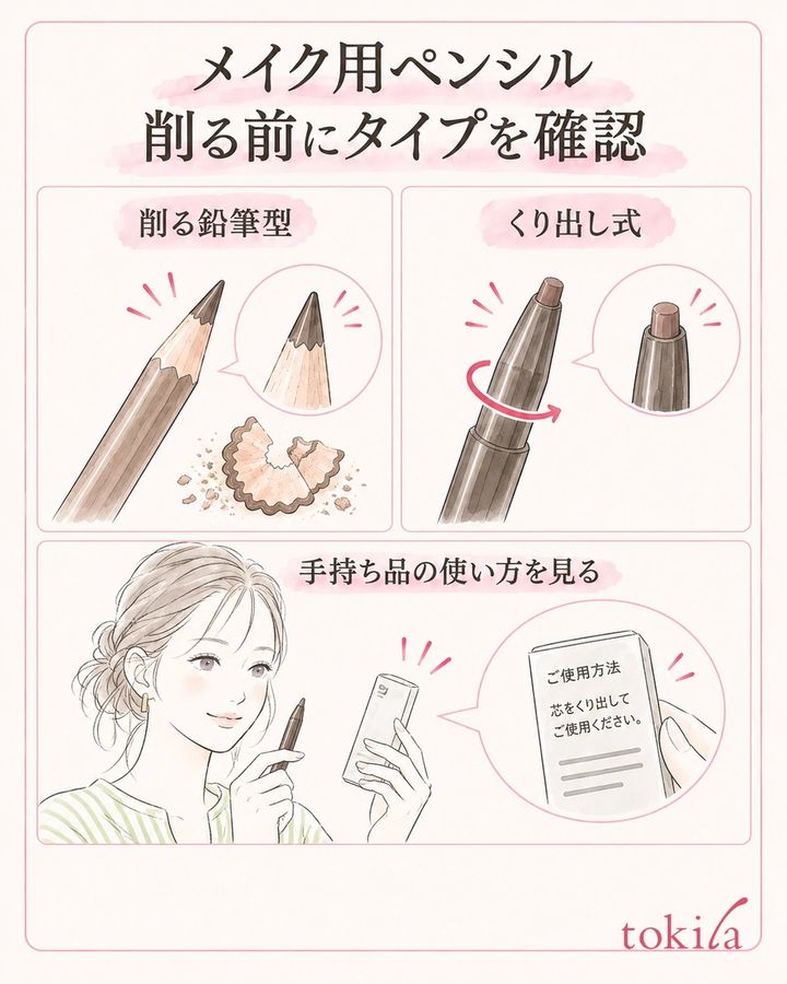 削る鉛筆型か、くり出し式かを、本体の使い方で確認します。