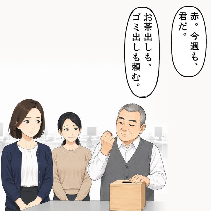 月曜の朝、課長はくじを引き、今週も私を当番にしました