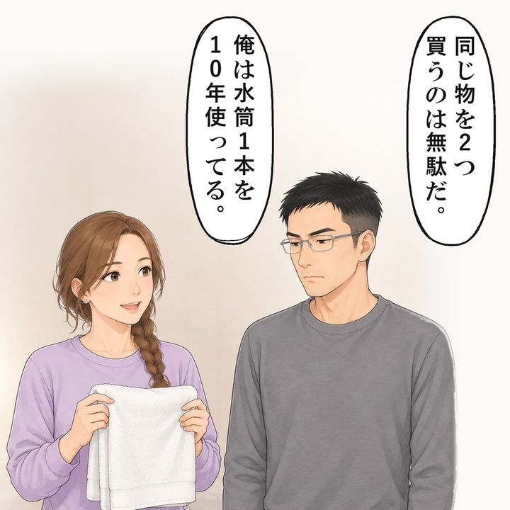 節約が自慢の夫は、同じ物を2つ買うのは無駄だと言いました