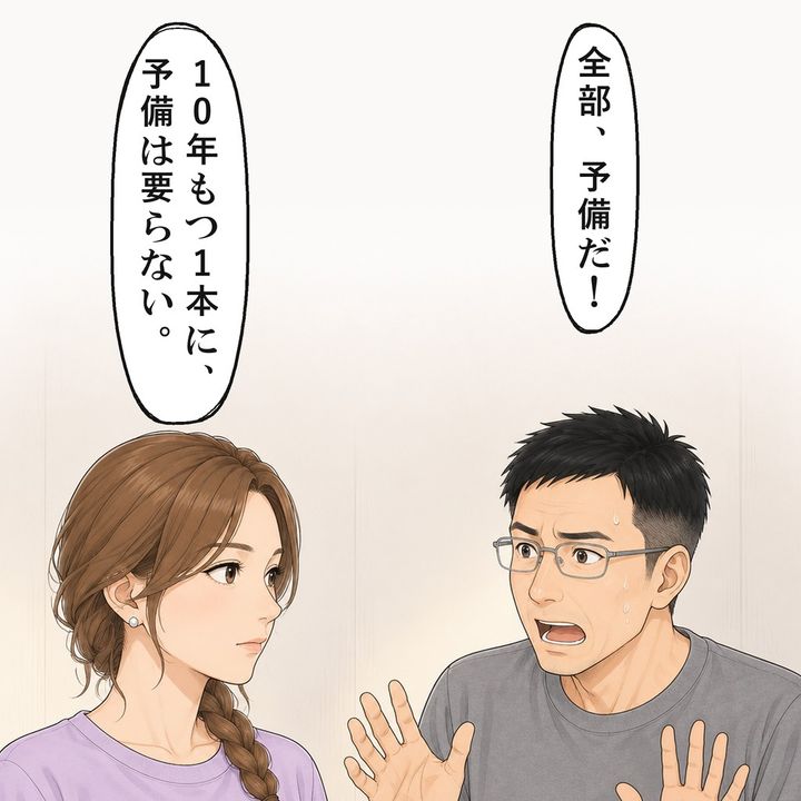 予備だと言う夫に、10年もつ1本に予備は要らないと返しました