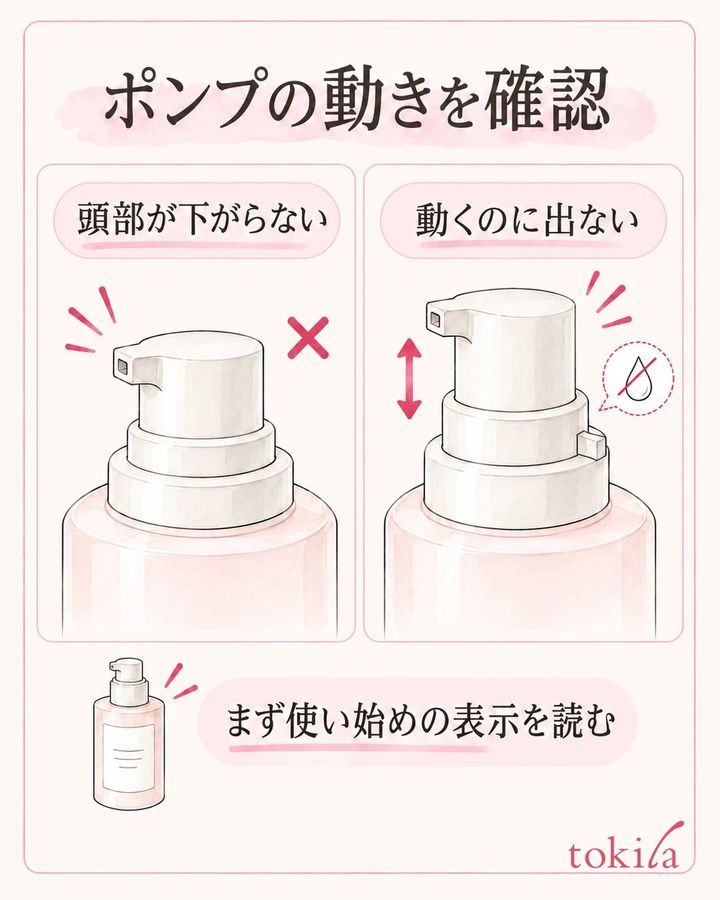 頭部が下がらない状態と、動いても液が出ない状態を分けて確認する。