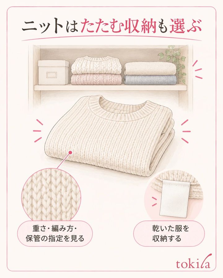 服の重さ・編み方・保管の指定を見て、たたむ場所を先に作ります。
