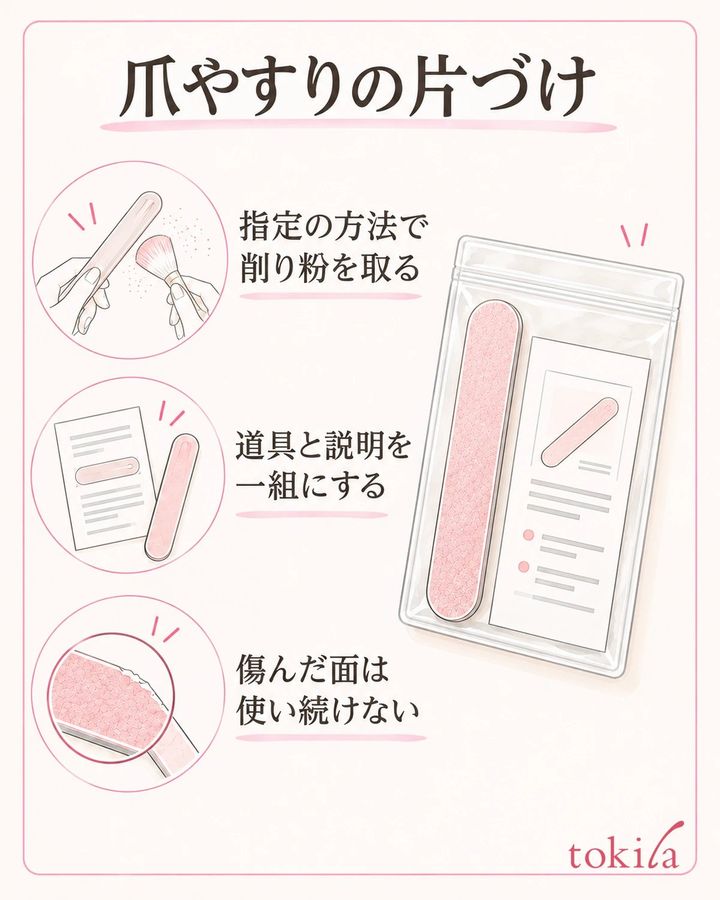 手入れ方法を確認して削り粉を取り、説明と本体を対応させたまま収納します。