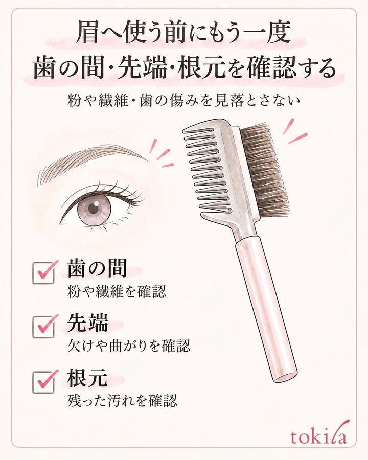 眉に使う前に、歯の間・先端・根元を再確認します。