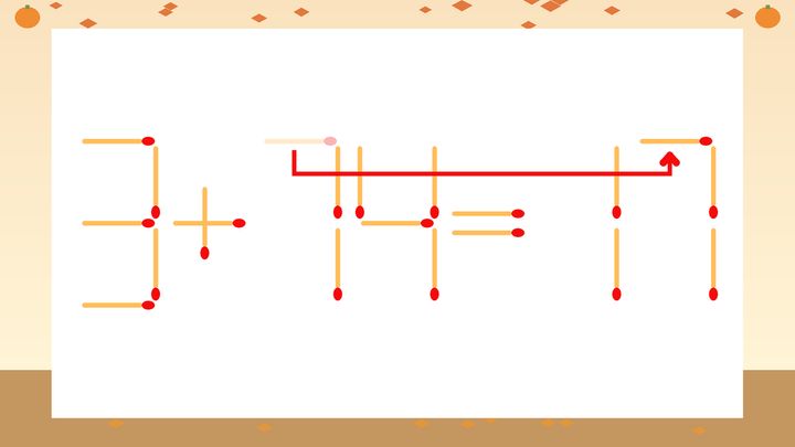 【マッチ棒クイズ】1本だけ動かして正しい式に：3+74=11？の解答画像