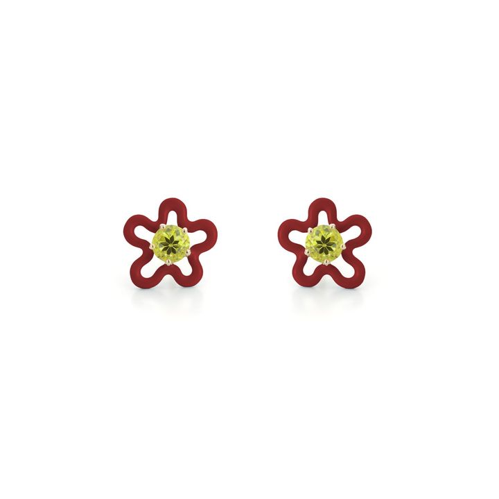 ベア・ボンジャスカ「4everflower」 花モチーフのピアス（レッド）