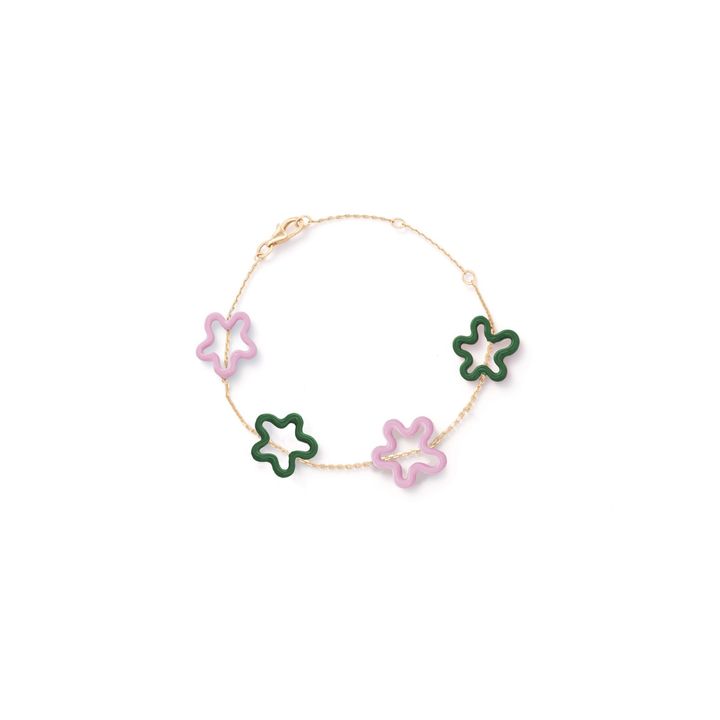 ベア・ボンジャスカ「4everflower」 花モチーフのブレスレット（ピンク×グリーン）