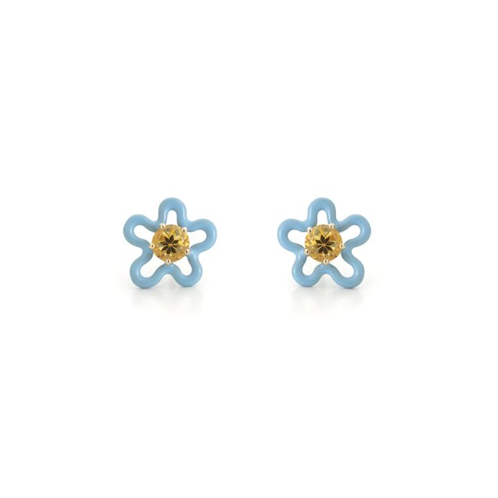 ベア・ボンジャスカ「4everflower」 花モチーフのピアス（ブルー）