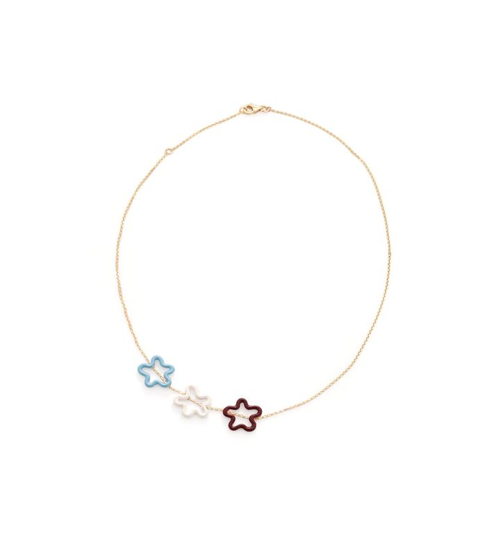 ベア・ボンジャスカ「4everflower」 3輪の花モチーフのネックレス（マルチカラー）