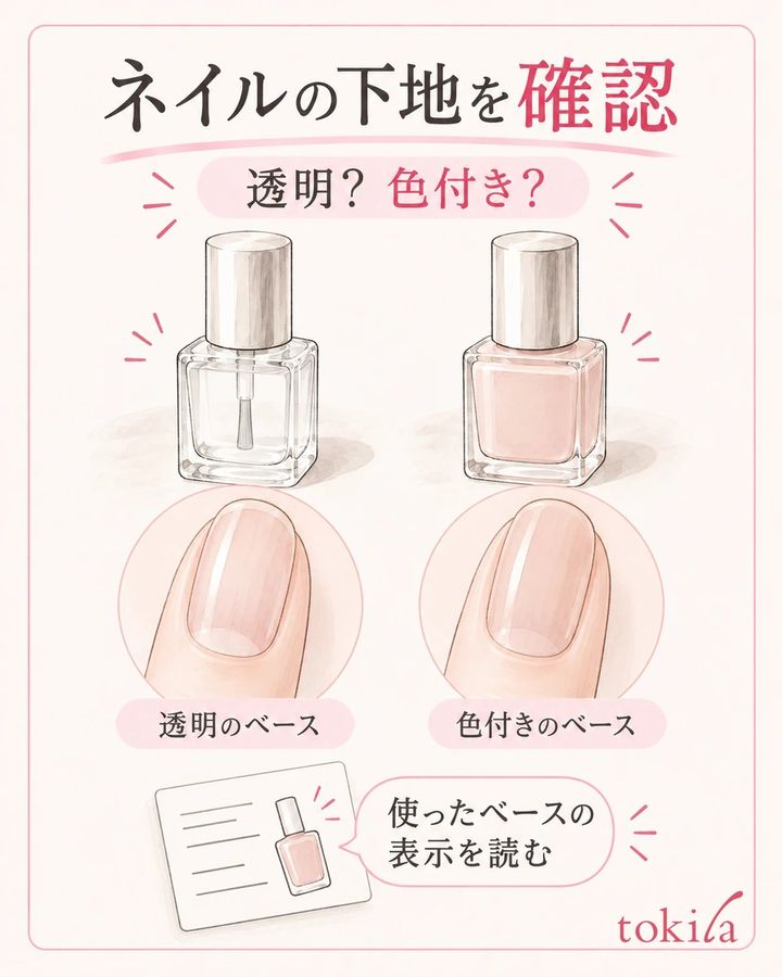 カラーの下に使ったベースが透明か色付きかを確認します。