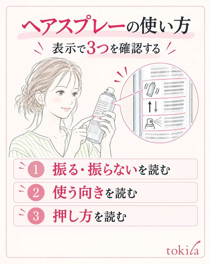 振り方・容器の向き・押し方は手持ち品の表示に合わせます。