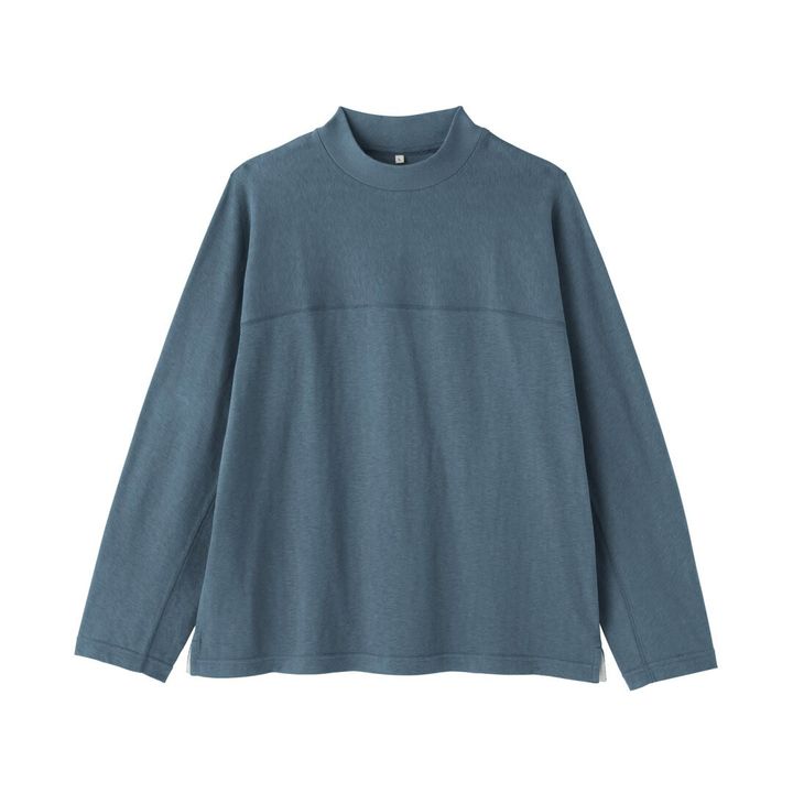 昔ながらの紡績機を使ったムラ糸モックネック長袖Ｔシャツ