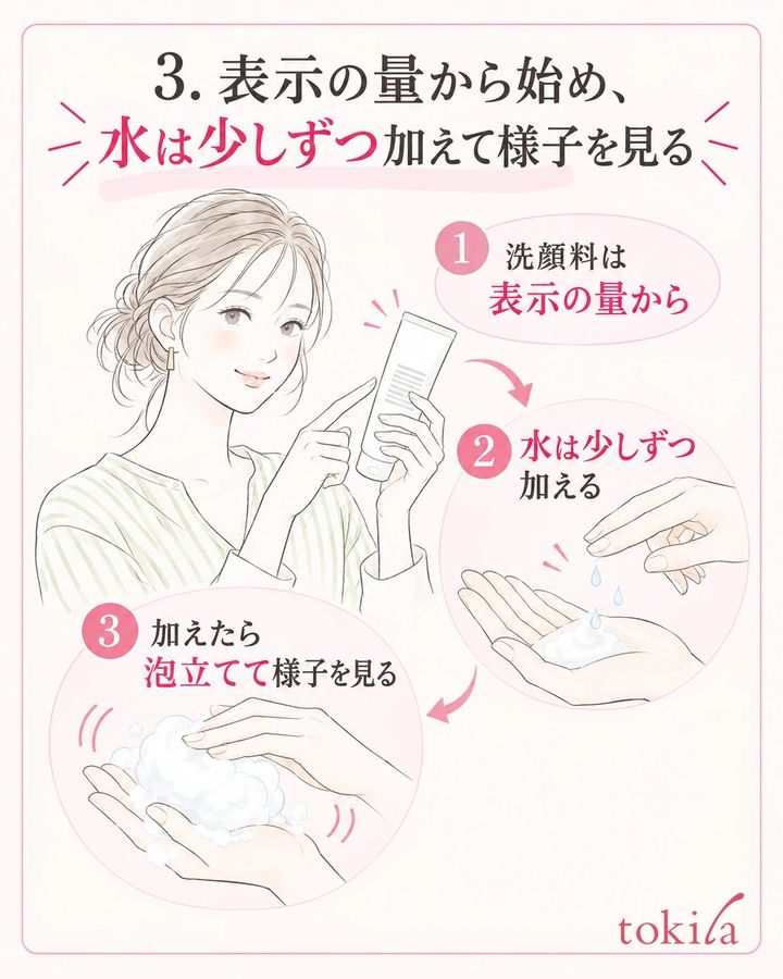 表示の量を取り、水は少しずつ加えて状態を見ます。