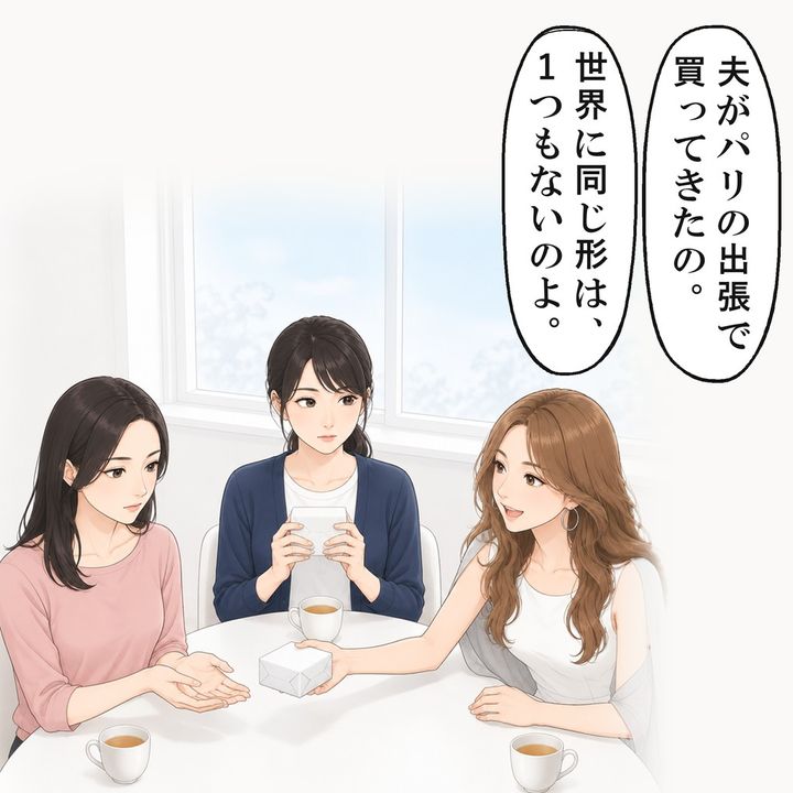 友人は、夫がパリで買った土産だと包みを配りました