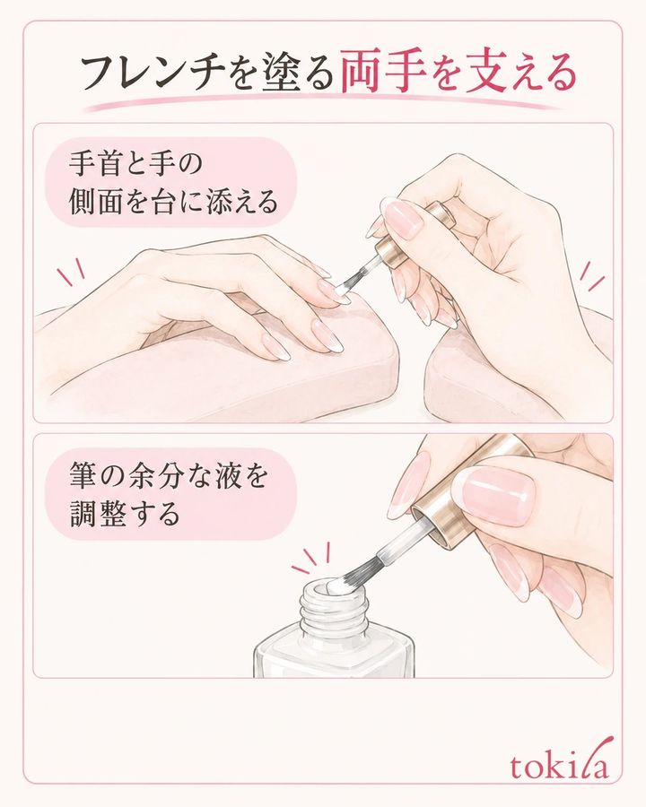塗る手と筆を持つ手を台で支え、狙う範囲を狭く保つ。