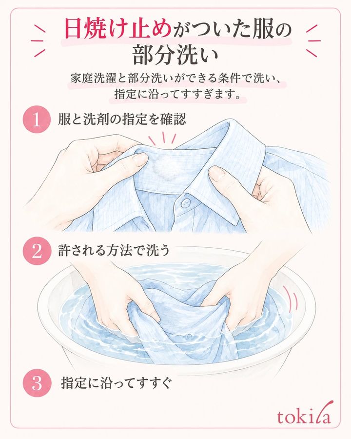 家庭洗濯と部分洗いができる条件で洗い、指定に沿ってすすぎます。