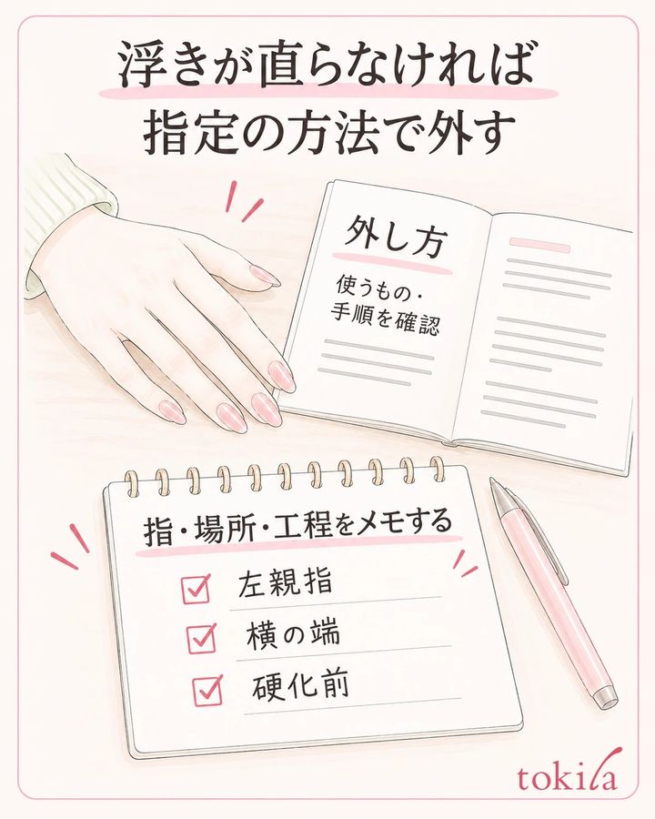 指定の方法で外し、浮いた場所と気付いた工程を次回のメモに残します。
