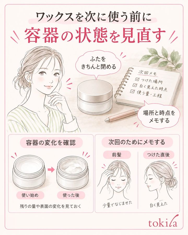 容器の変化と保管を確認し、白く見えた場所・時点を次回のために残す。