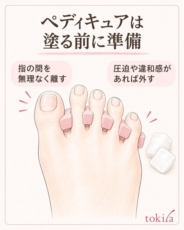 塗る前に指を無理なく離し、圧迫や違和感があれば道具を外します。