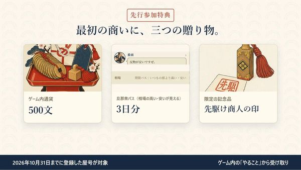 江戸の街道を旅して商いをするブラウザゲーム「あきんど道中」公開！先行参加特典も