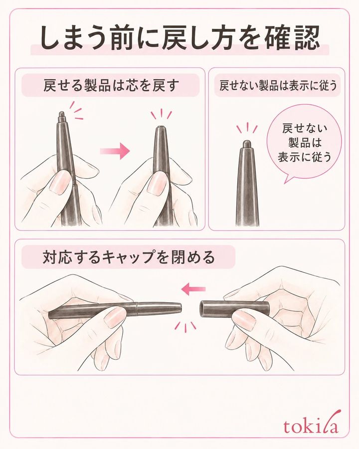 くり戻せる製品は戻ったことを確認し、対応するキャップを閉めます。