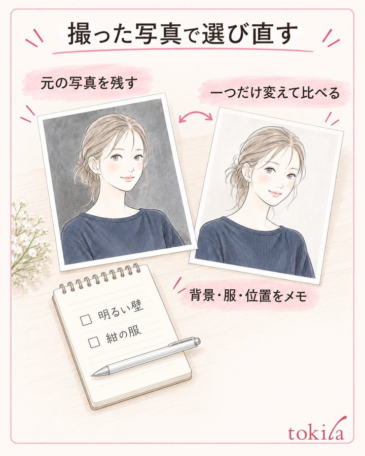 保存した二枚を見比べ、気に入った背景と服の条件を残します。