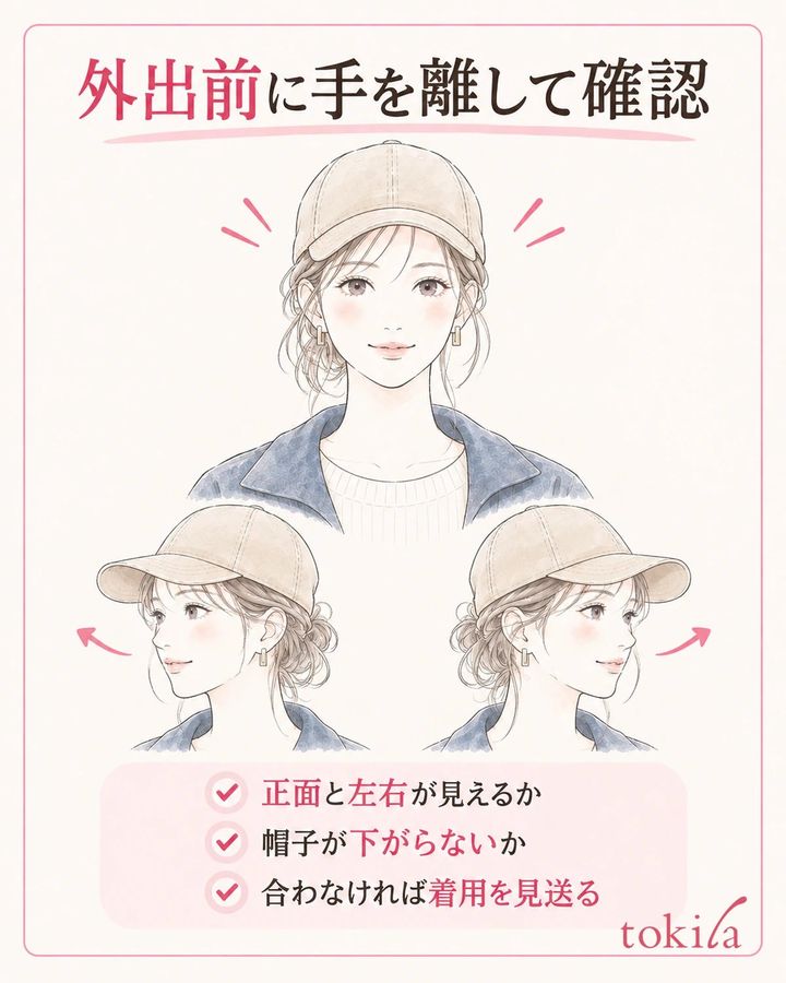 手を離して正面と左右を確認し、合わない場合は着用を見送る。