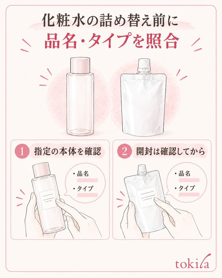 本体とパウチの品名・タイプ・対応容器を、開封前に照合します。