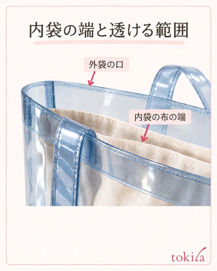 内袋の布の端と外袋の口の間にも、透ける範囲が残ります。