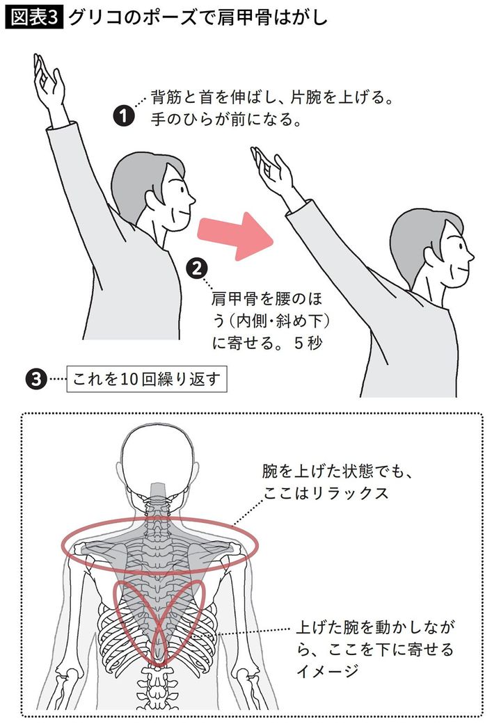 グリコのポーズで肩甲骨はがし