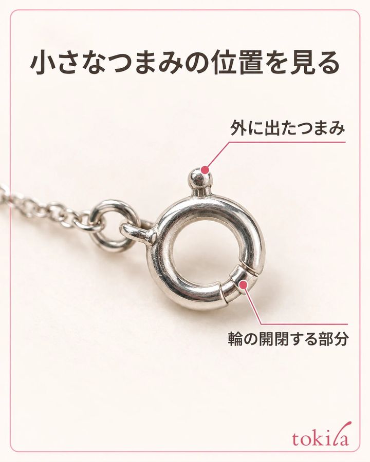 金属の丸みと、輪の外側へ出たつまみを分けて見ます。